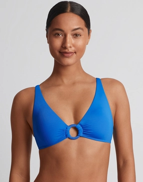 Beach Club Solids Macrame Ring OTS Bikini Top - Electric Blue