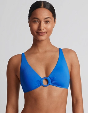 Beach Club Solids Macrame Ring OTS Bikini Top - Electric Blue