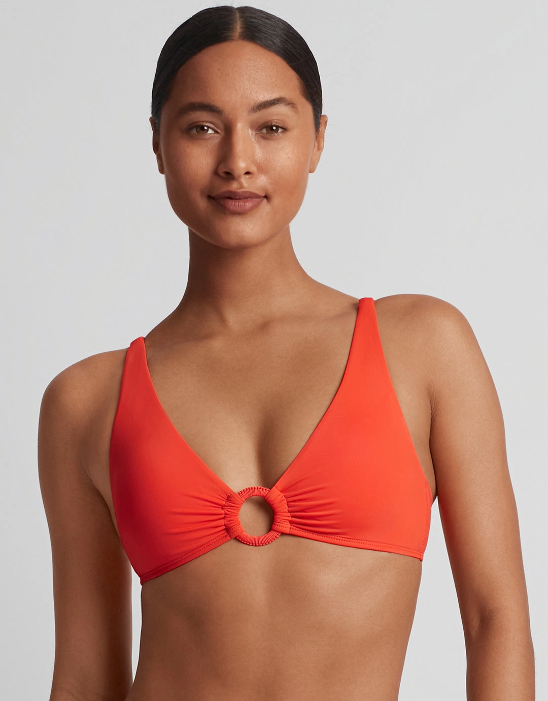 Beach Club Solids Macrame Ring OTS Bikini Top - Persimmon