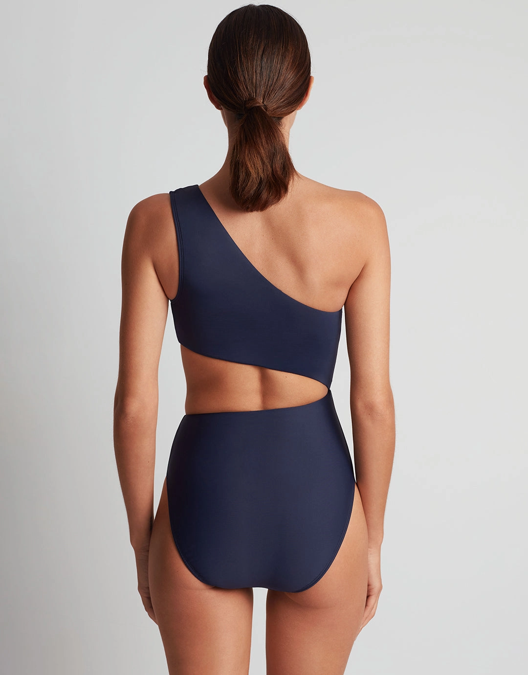 Beach Club Solids One Shoulder Cutout Swimsuit - Dark Navy