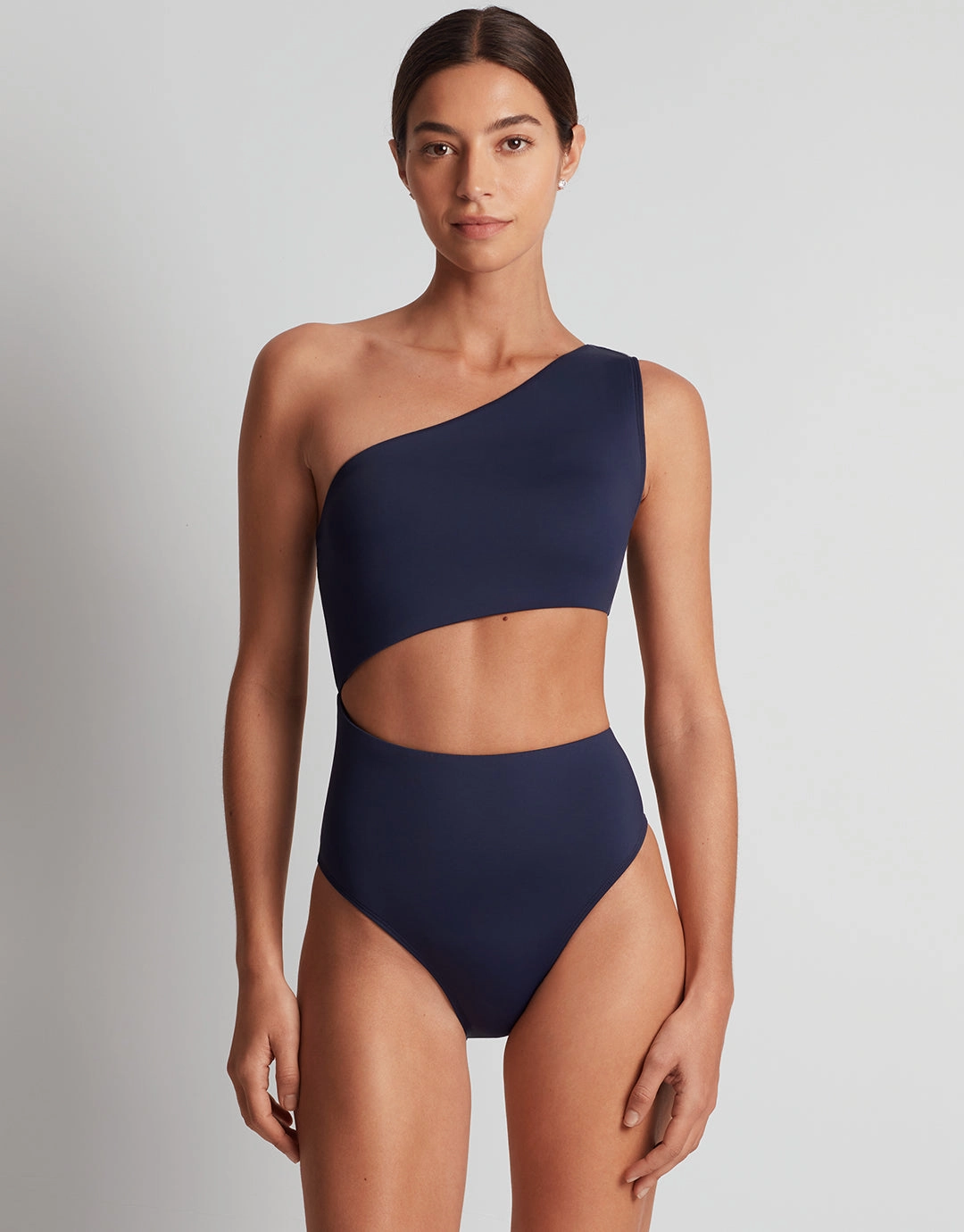 Beach Club Solids One Shoulder Cutout Swimsuit - Dark Navy