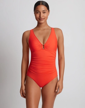 Beach Club Solids Ring OTS Swimsuit - Persimmon