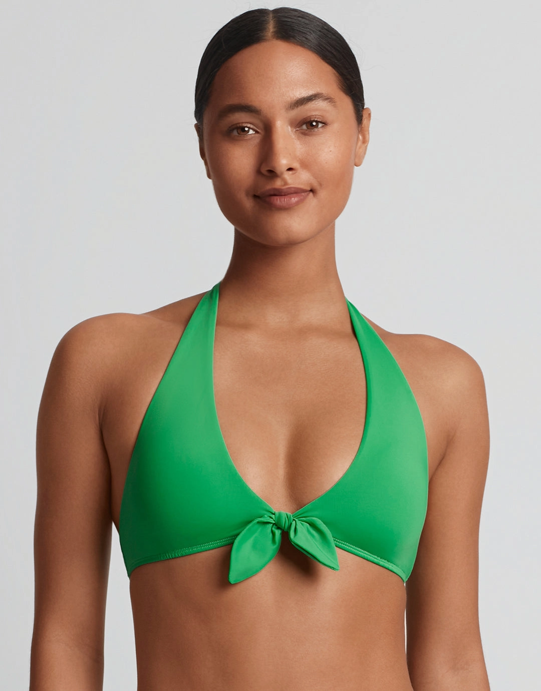 Beach Club Solids Tie Front Halter Bikini Top - Palm Green