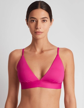 Beach Club Solids Triangle V Neck Bra Bikini Top - Freesia Pink