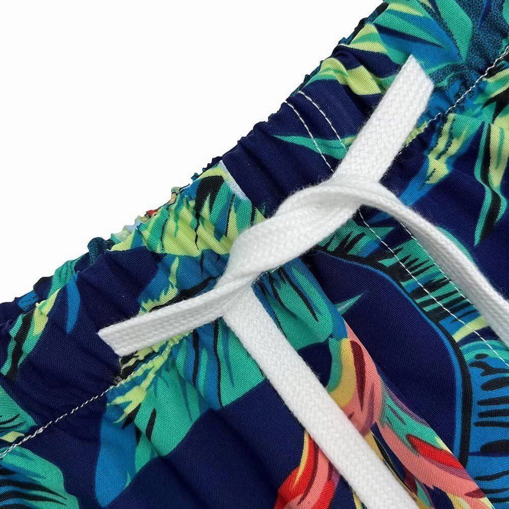 Beach Shorts for Men Summer 3-Pockets Quick-Dry Tropical Tree Printing Lace-Up Beach Shorts Swim Trunks Mens