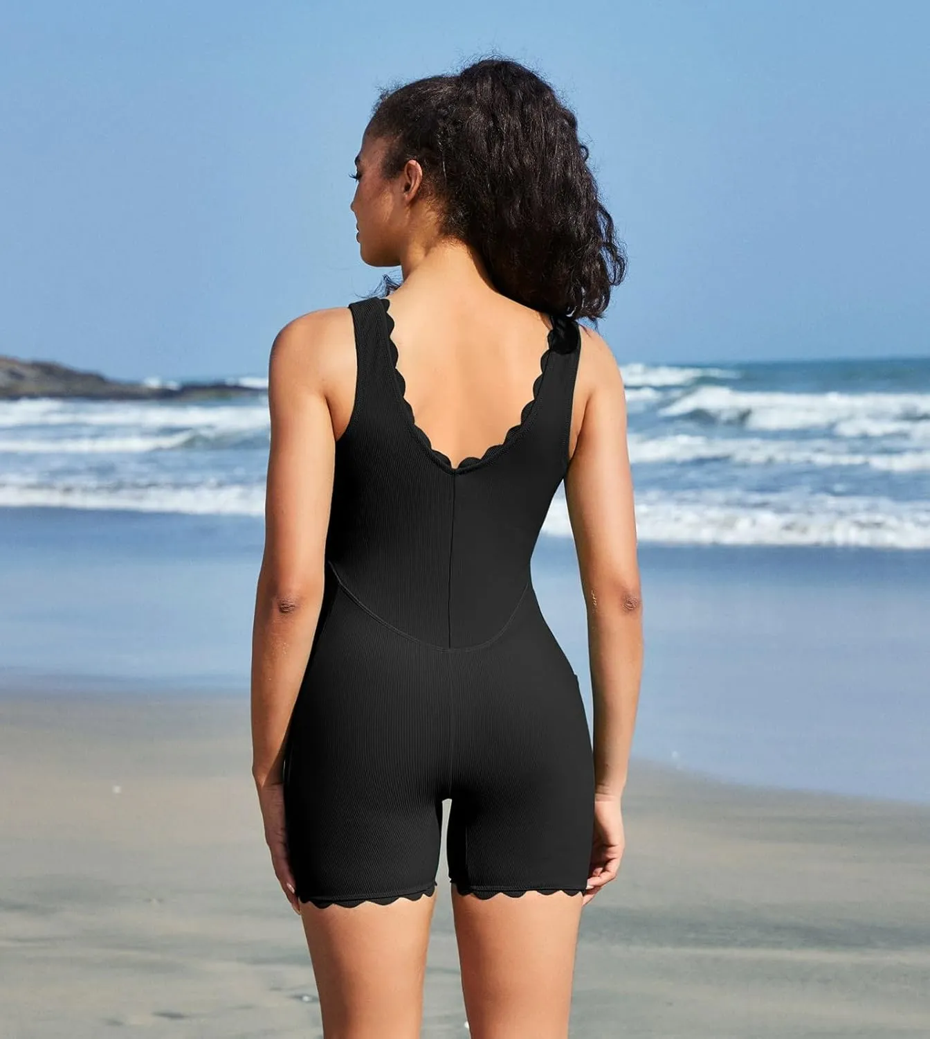 beautyin Womens Athletic One Piece Swimsuit Ribbed Boyleg Side Pocket Bathing Suit