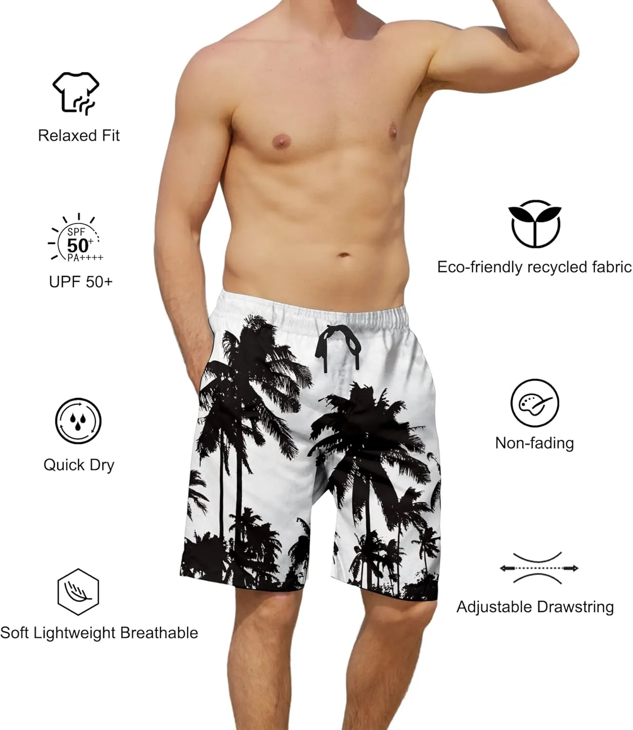 Belovecol Mens Swim Trunks Summer Cool Quick Dry Board Shorts Bathing Suit with Side Pockets Mesh Lining S-3XL