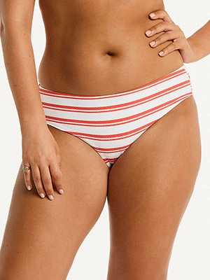 Biarritz Mid Bikini Pant - White and Red Stripe