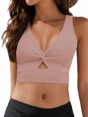 Bikini Tops for Women Tankini Tops Cropped Knot Twist Cut Out Adjustable Swimsuit Top Beach Bathing Suit Top Only