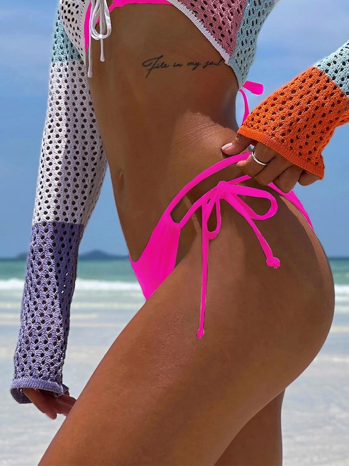 BIKINX Women's Bikini Bottom Side Tie Cheeky Bathing Suit High Cut Swimsuit