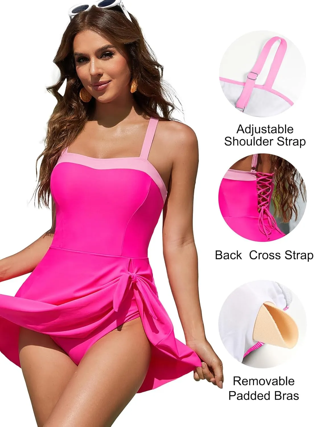Blooming Jelly Women One Piece Swimsuit Tummy Control Swim Dress Color Block Modest Bathing Suit Retro Swim Suit Skirt