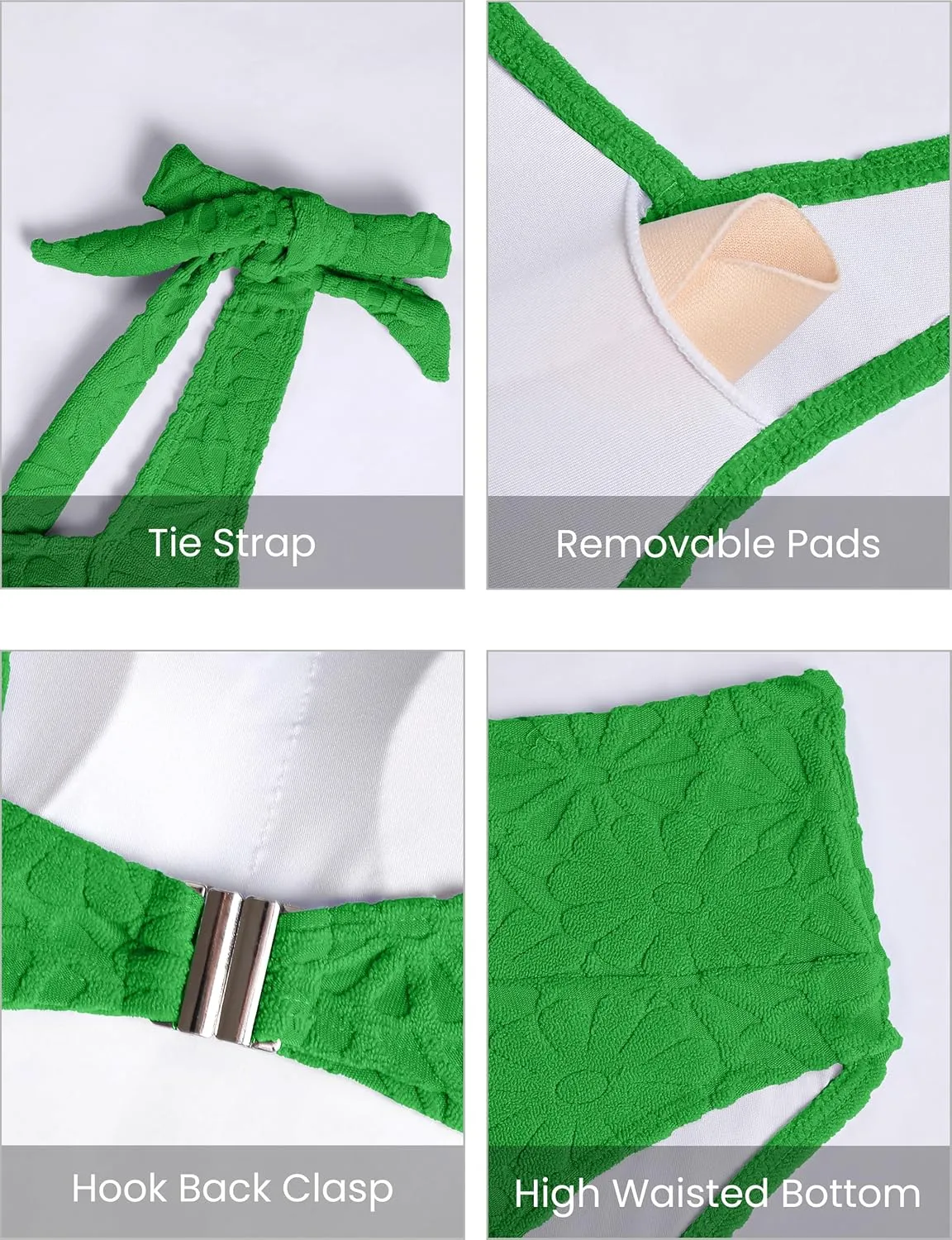 Blooming Jelly Womens High Waisted Bikini Set Tie Strap Jacquard Terry Cloth 2 Piece Swimsuit Modest Cute Retro Bathing Suit