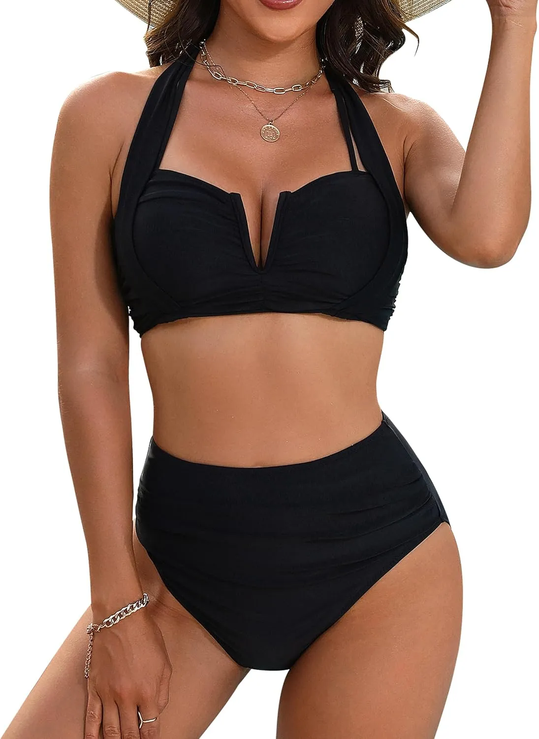 Blooming Jelly Womens High Waisted Bikini Sets Tummy Control Bathing Suit Two Piece Retro Halter Swim Suits 2025