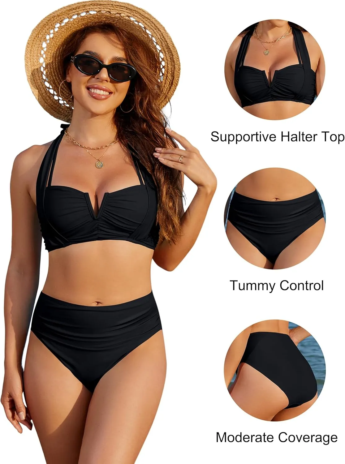Blooming Jelly Womens High Waisted Bikini Sets Tummy Control Bathing Suit Two Piece Retro Halter Swim Suits 2025