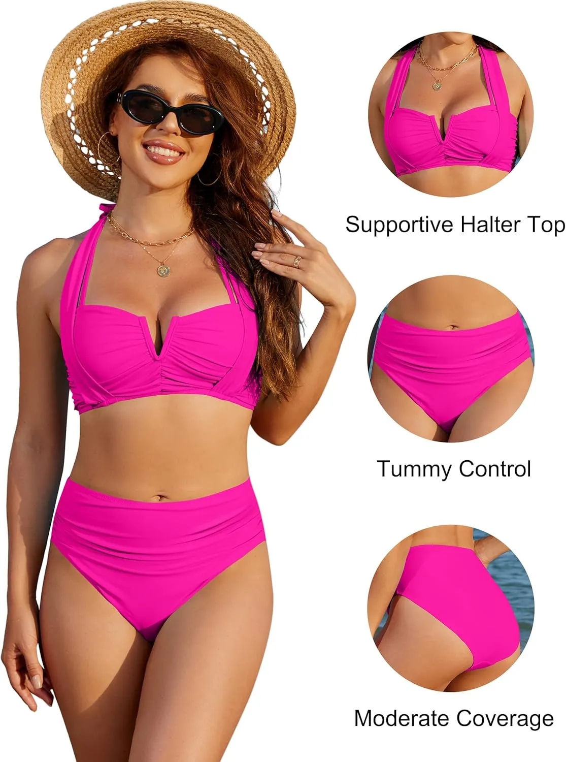 Blooming Jelly Womens High Waisted Bikini Sets Tummy Control Bathing Suit Two Piece Retro Halter Swim Suits 2025