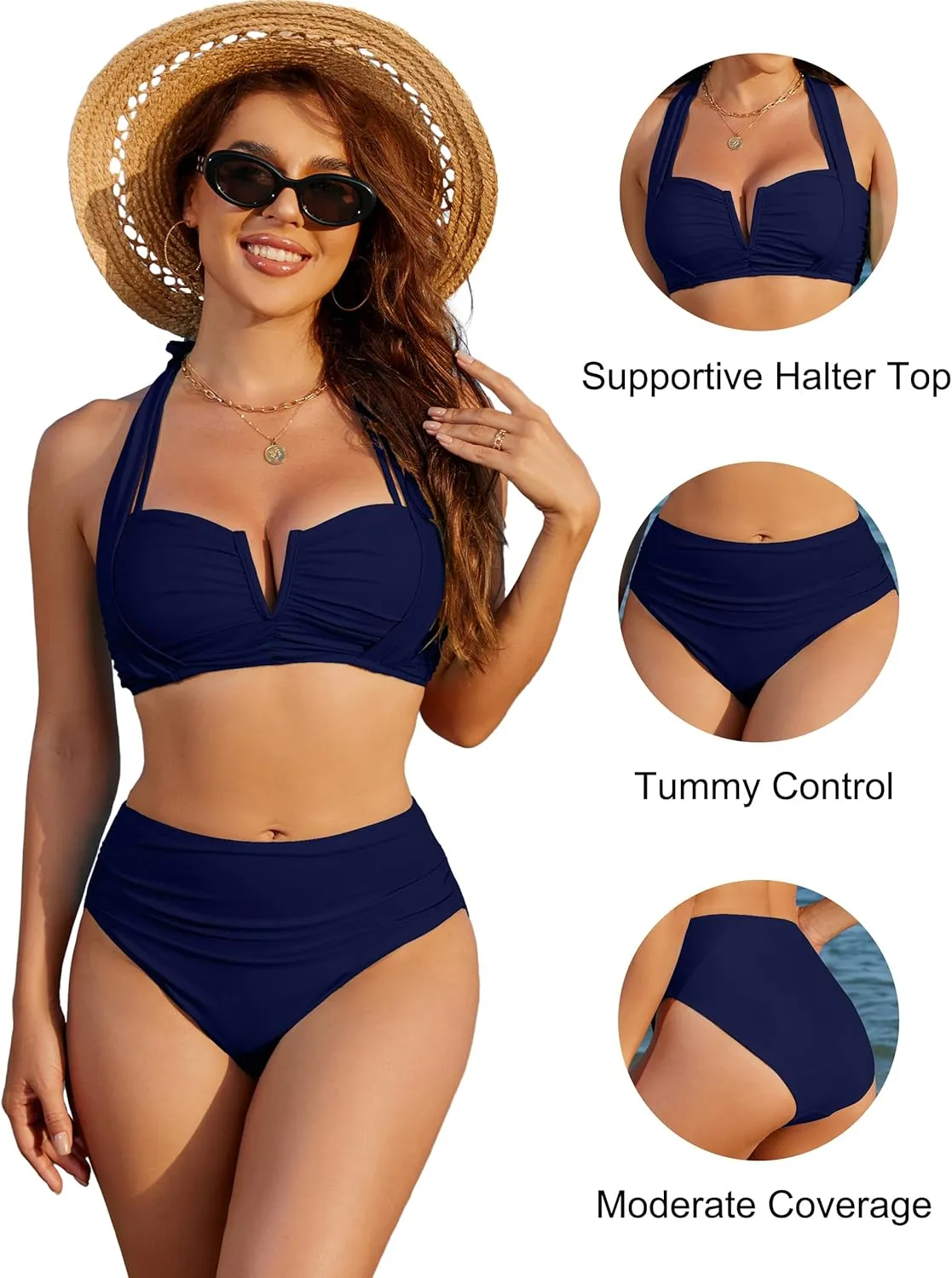 Blooming Jelly Womens High Waisted Bikini Sets Tummy Control Bathing Suit Two Piece Retro Halter Swim Suits 2025