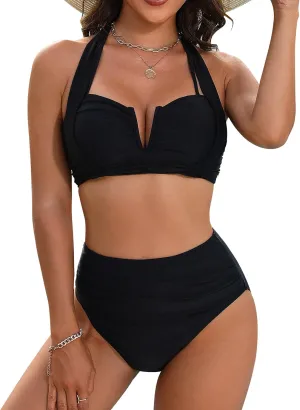 Blooming Jelly Womens High Waisted Bikini Sets Tummy Control Bathing Suit Two Piece Retro Halter Swim Suits 2025