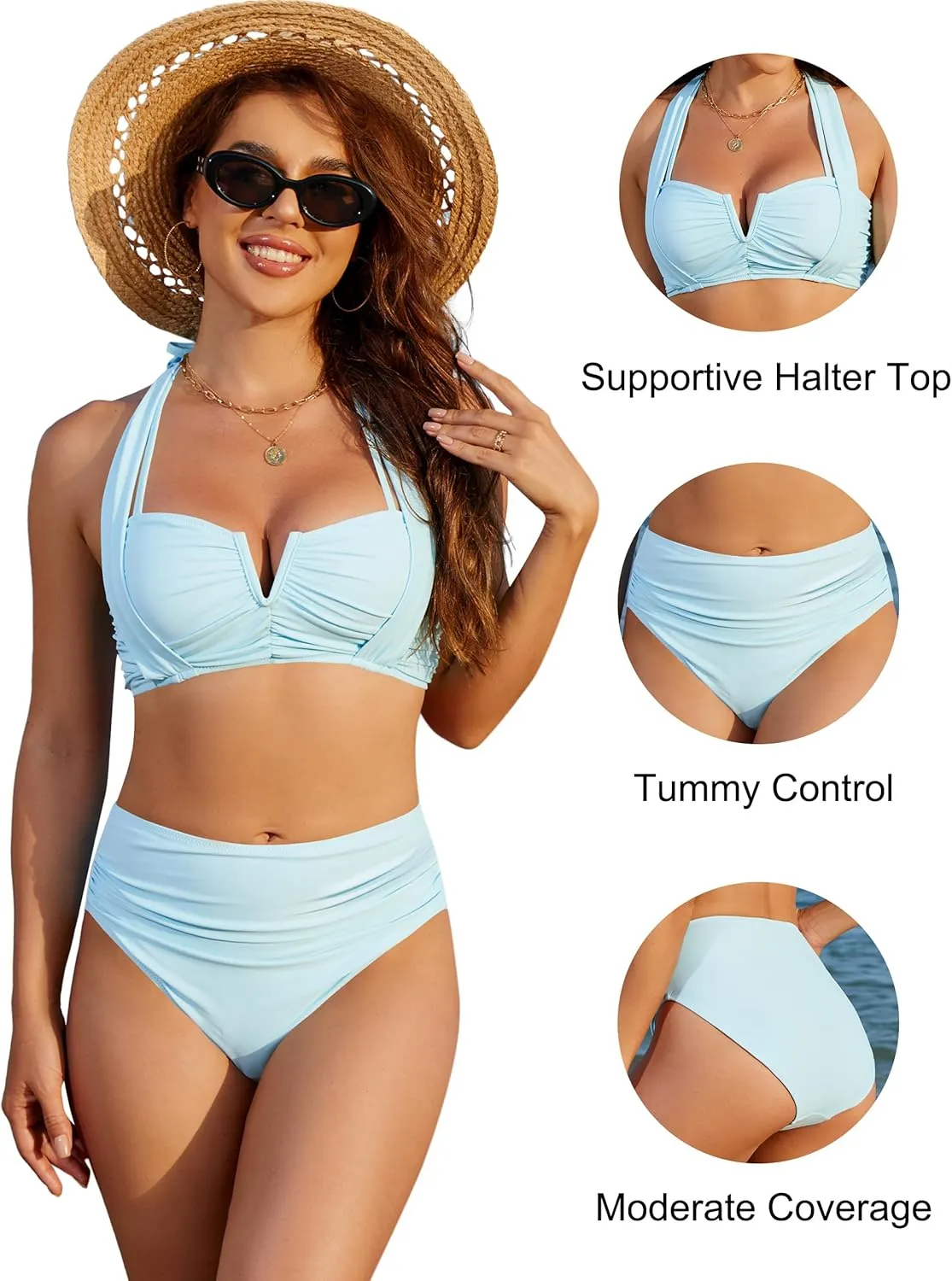 Blooming Jelly Womens High Waisted Bikini Sets Tummy Control Bathing Suit Two Piece Retro Halter Swim Suits 2025