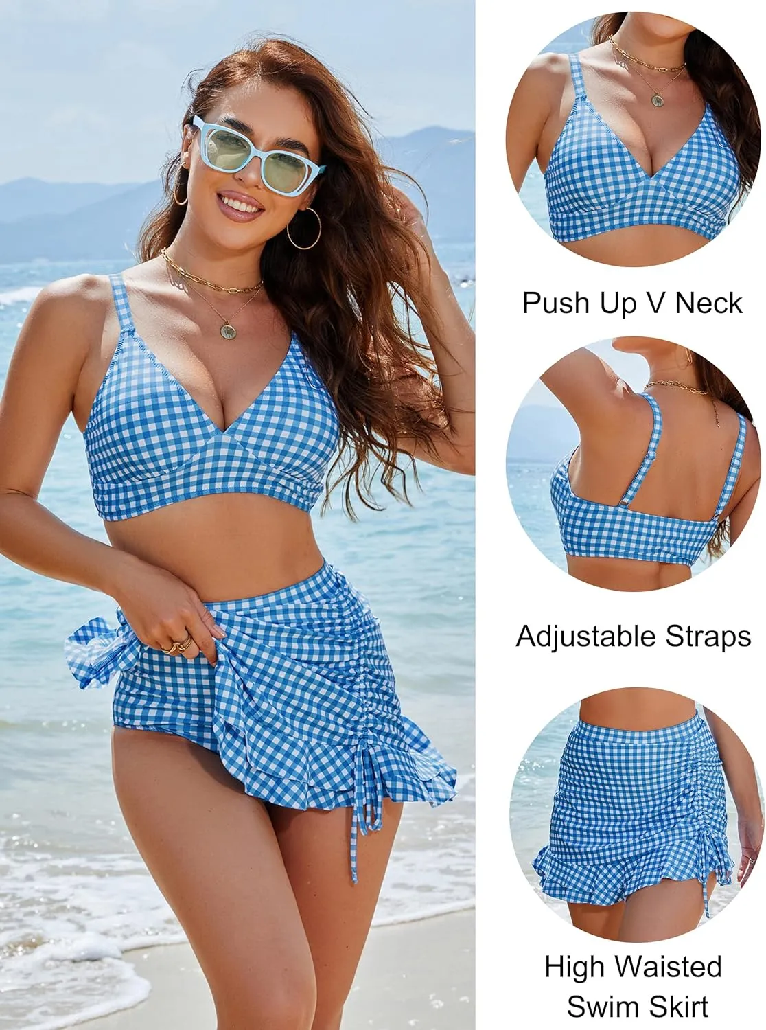 Blooming Jelly Women's High Waisted Bikini Sets Tummy Control Swim Skirt Two Piece Swim Suit 2025 Retro Swimsuit