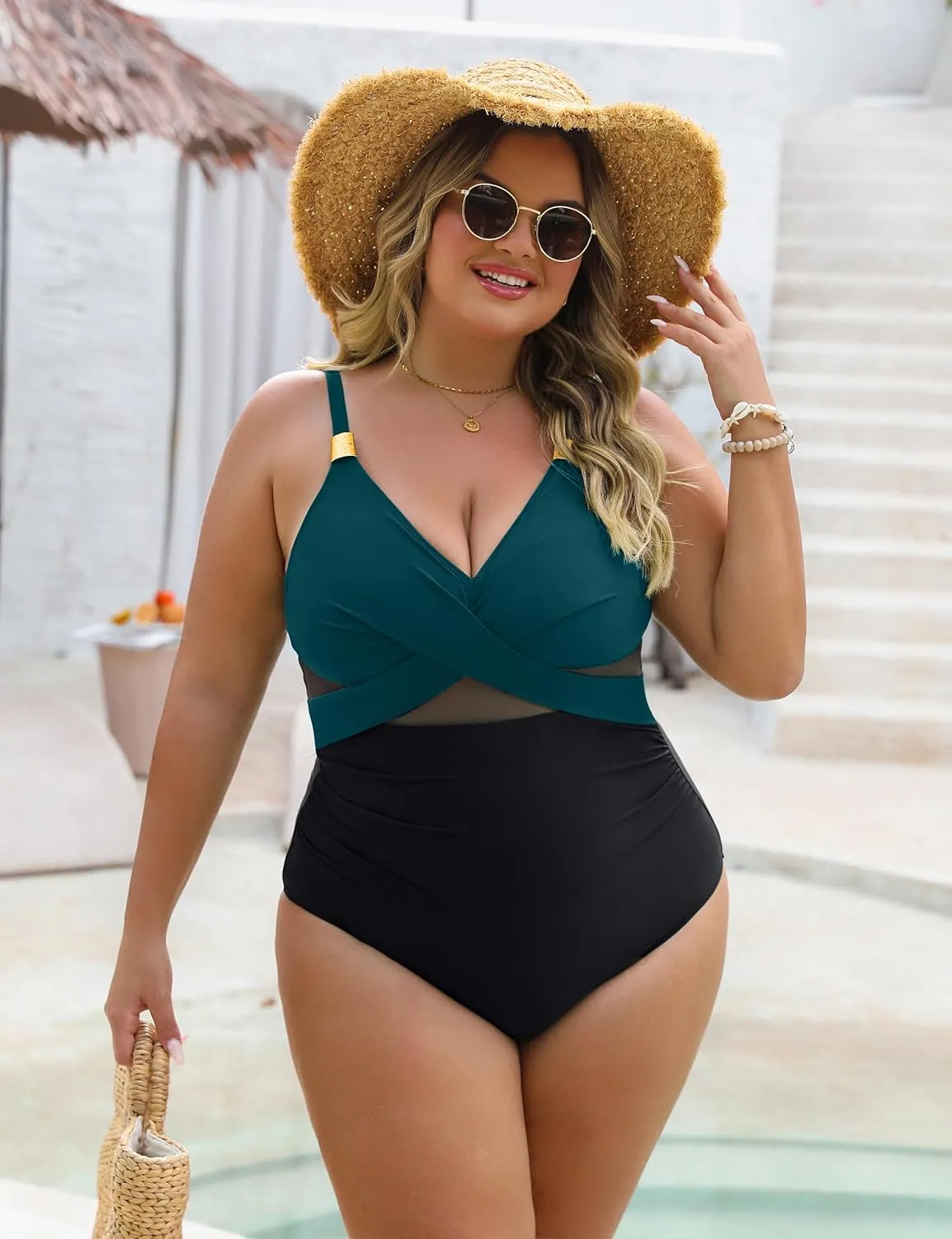 Blooming Jelly Womens One Piece Swimsuit Metal Modest Tummy Control Bathing Suit Slimming Full Coverage Mesh Swim Suits