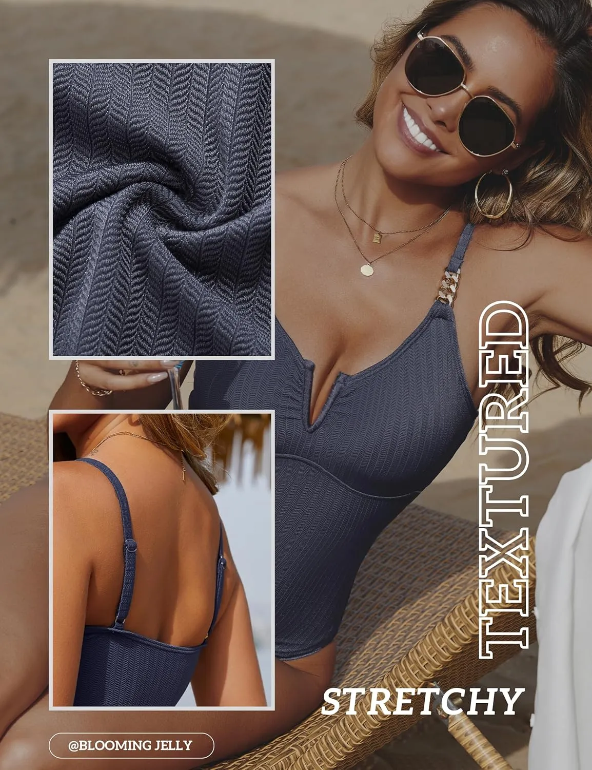 Blooming Jelly Womens One Piece Swimsuit V Wire Push Up Ribbed Slimming Tummy Control Bathing Suit Modest High Cut Swimwear