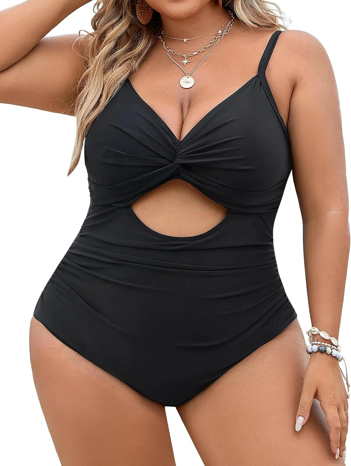 Blooming Jelly Womens Plus Size Bathing Suit Tummy Control One Piece Swimsuit Twist Front Ruched Swimwear
