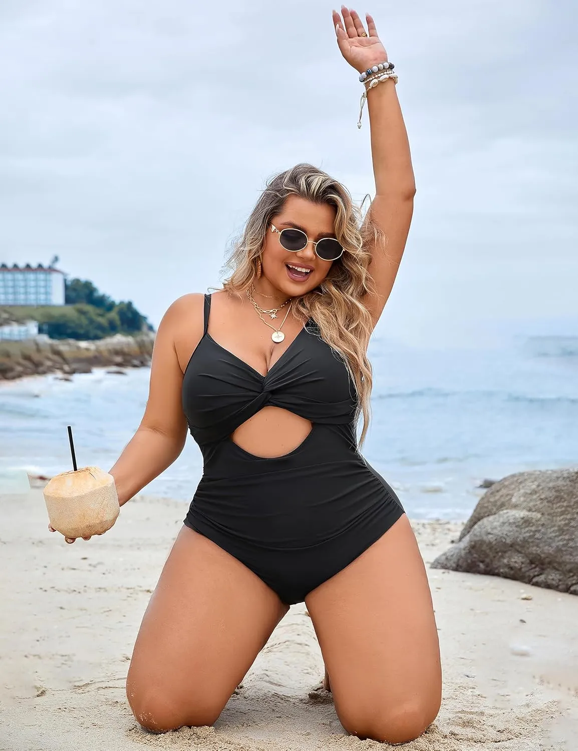 Blooming Jelly Womens Plus Size Bathing Suit Tummy Control One Piece Swimsuit Twist Front Ruched Swimwear