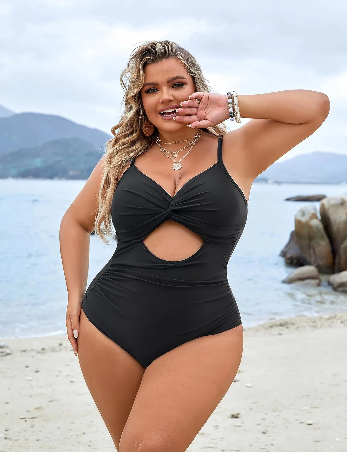 Blooming Jelly Womens Plus Size Bathing Suit Tummy Control One Piece Swimsuit Twist Front Ruched Swimwear