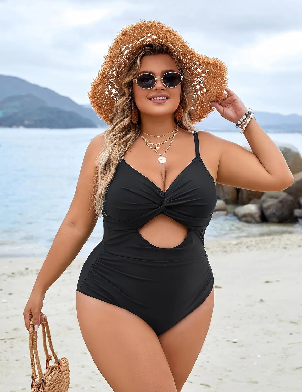 Blooming Jelly Womens Plus Size Bathing Suit Tummy Control One Piece Swimsuit Twist Front Ruched Swimwear