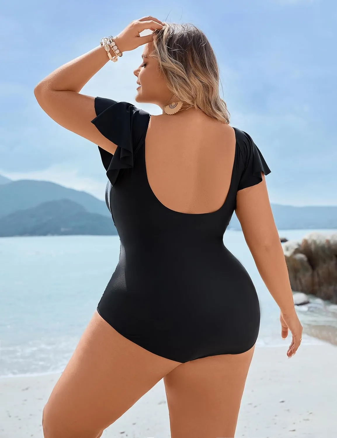 Blooming Jelly Women's Plus Size One Piece Swimsuit Tummy Control Bathing Suit Cute V Neck Maternity Swimwear