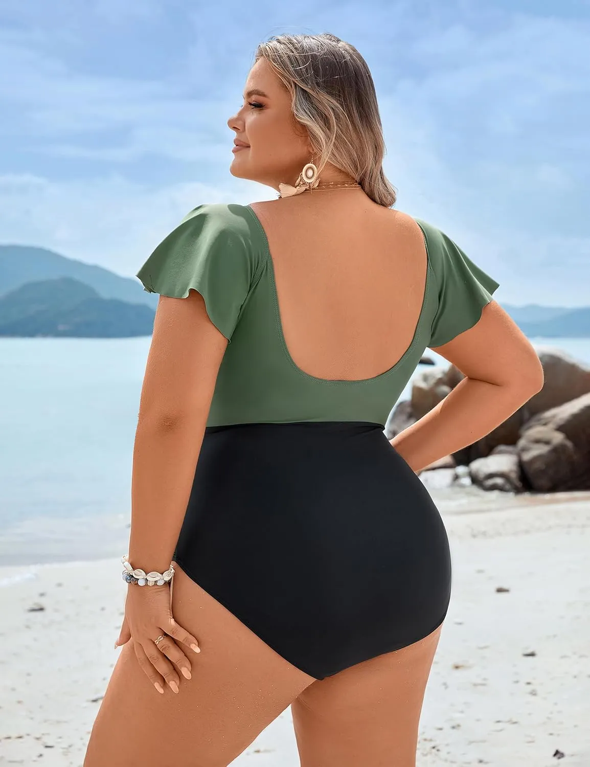 Blooming Jelly Women's Plus Size One Piece Swimsuit Tummy Control Bathing Suit Cute V Neck Maternity Swimwear