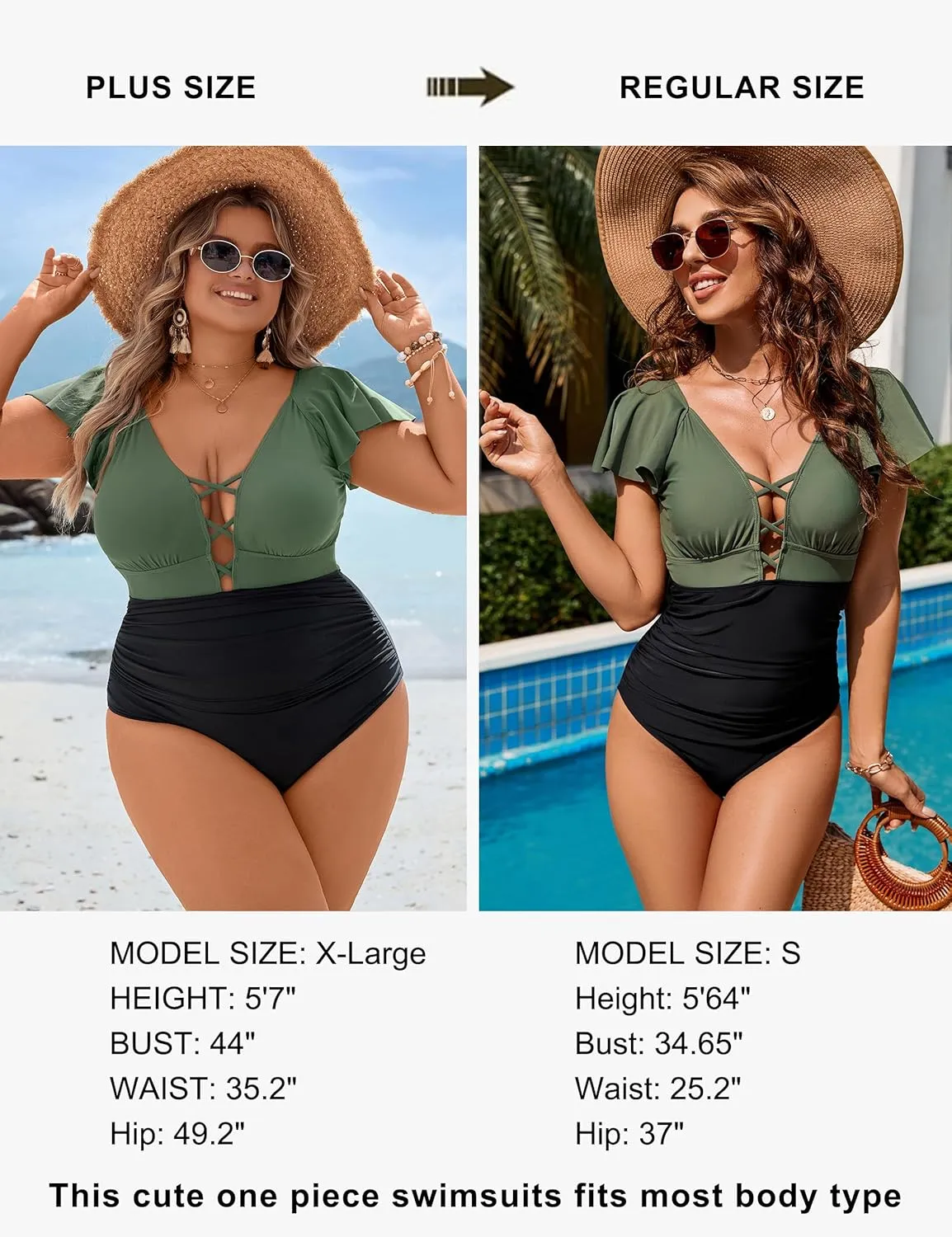 Blooming Jelly Women's Plus Size One Piece Swimsuit Tummy Control Bathing Suit Cute V Neck Maternity Swimwear