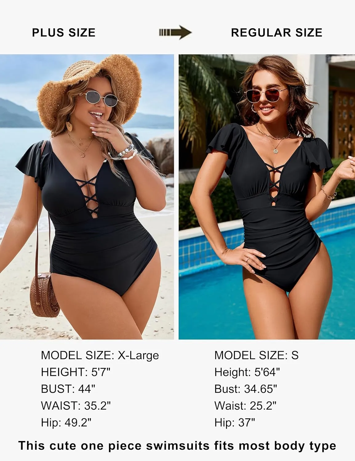 Blooming Jelly Women's Plus Size One Piece Swimsuit Tummy Control Bathing Suit Cute V Neck Maternity Swimwear