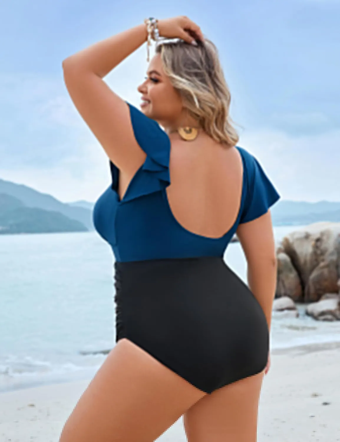 Blooming Jelly Women's Plus Size One Piece Swimsuit Tummy Control Bathing Suit Cute V Neck Maternity Swimwear