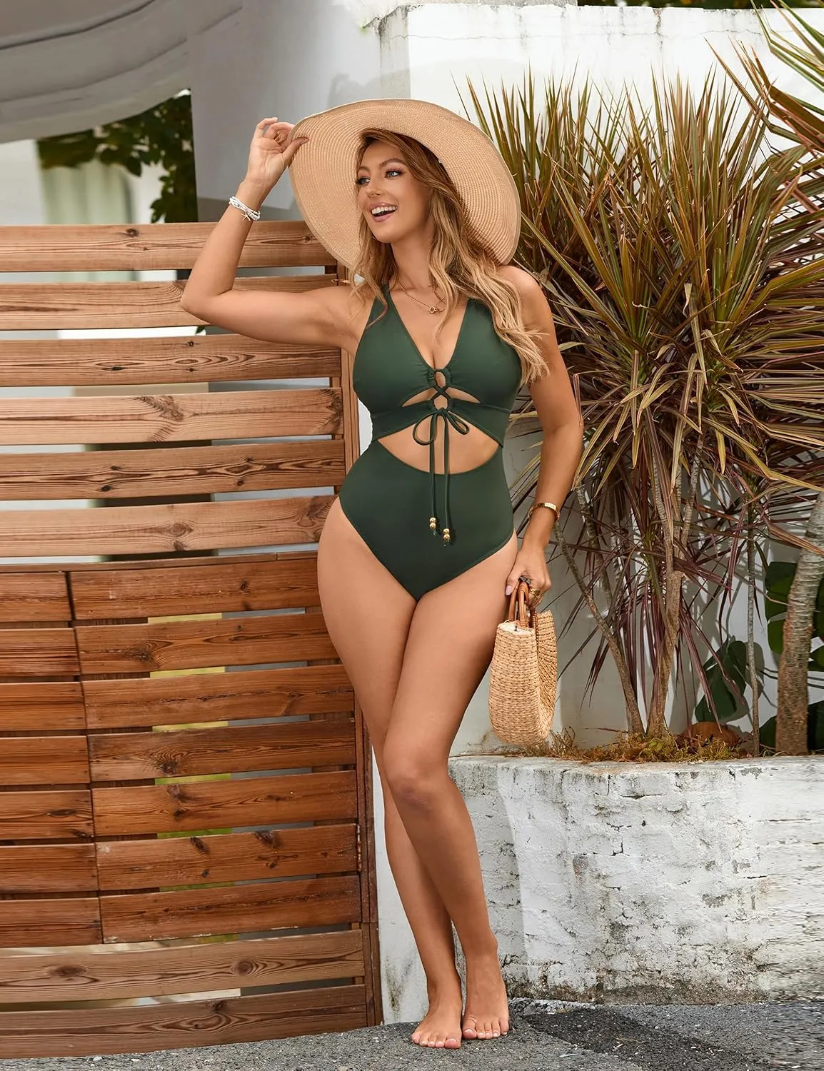 Blooming Jelly Womens Sexy One Piece Swimsuit Cut Out Slimming Bathing Suit V Neck Crisscross Back Swimwear