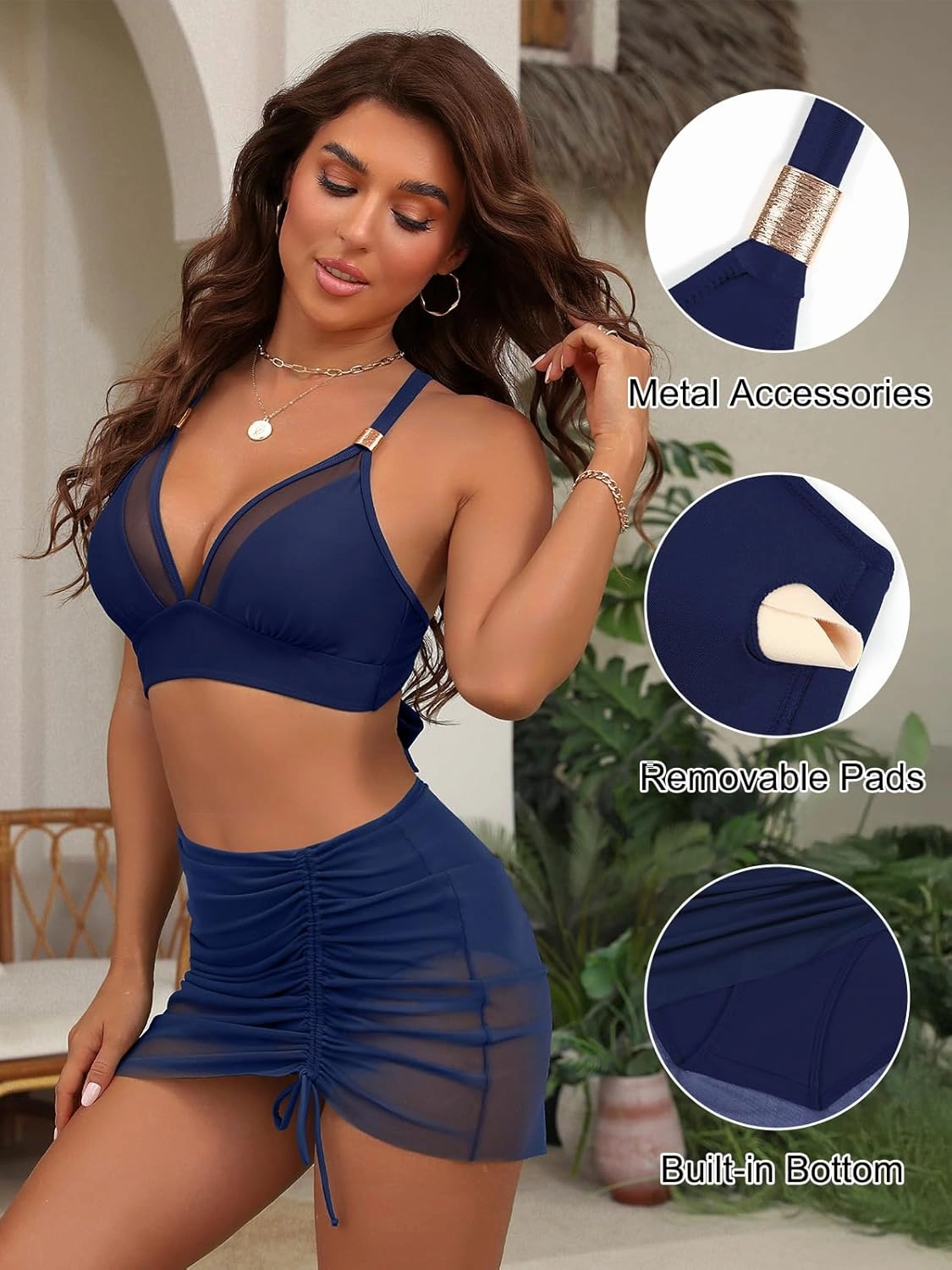 Blooming Jelly Womens High Wasited Bikini Sets Tummy Control Swimsuits Curvy Mesh Swim Skirt