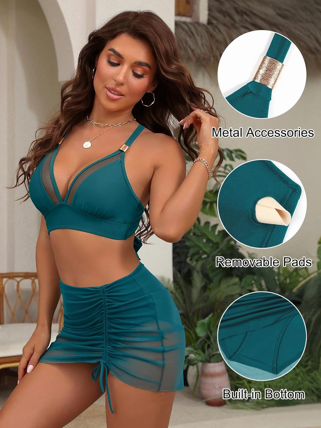 Blooming Jelly Womens High Wasited Bikini Sets Tummy Control Swimsuits Curvy Mesh Swim Skirt