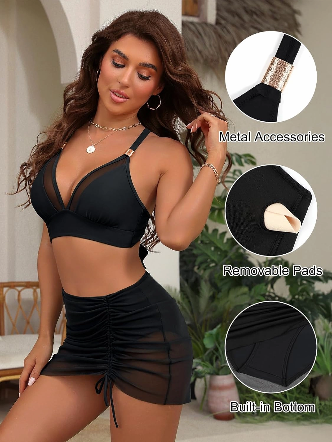 Blooming Jelly Womens High Wasited Bikini Sets Tummy Control Swimsuits Curvy Mesh Swim Skirt