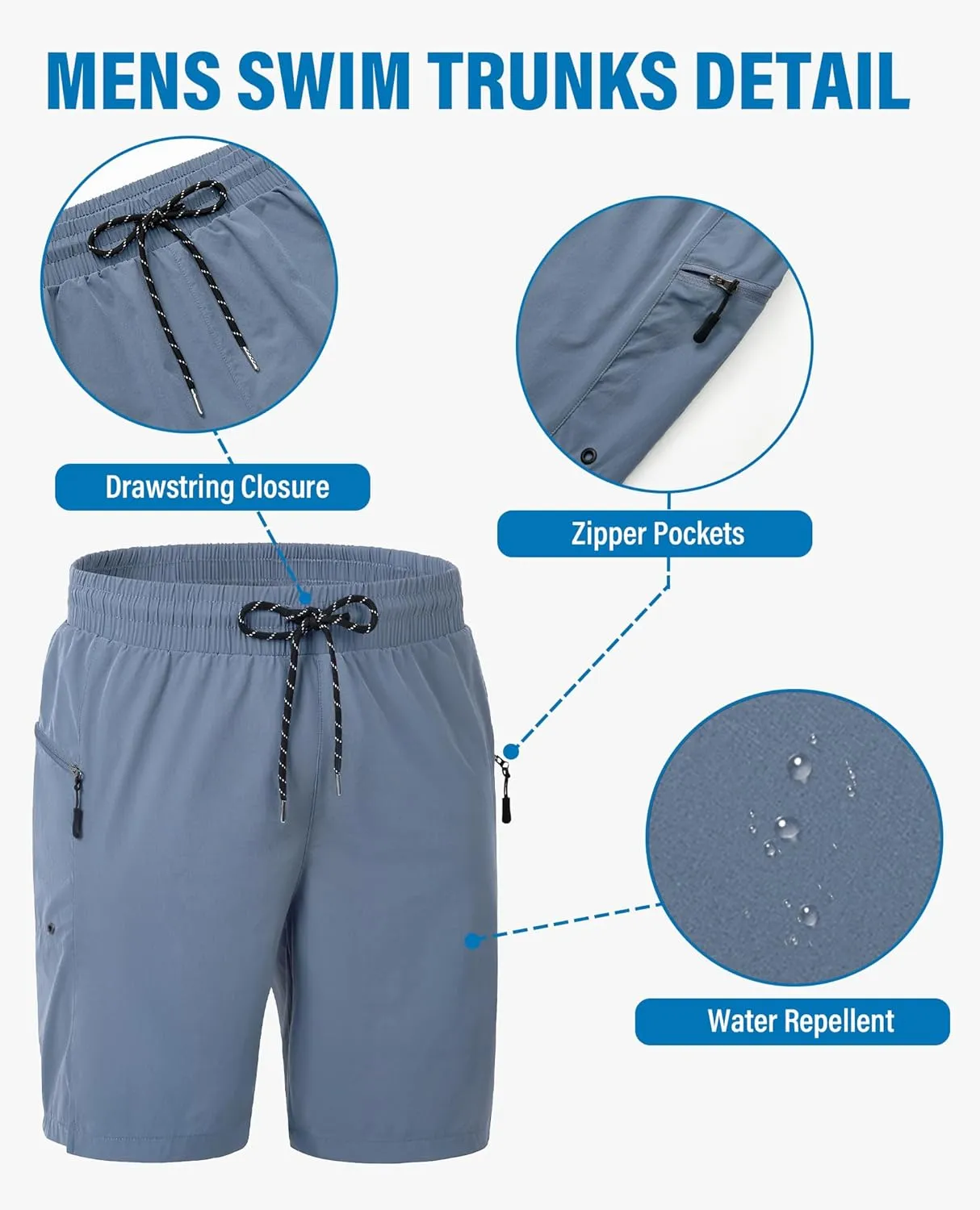 Board Shorts Mens Quick Dry Swim Trunks 9 Inch Men's Zipper Pockets Long Bathing Suit for Men Swimwear Surf No Liner