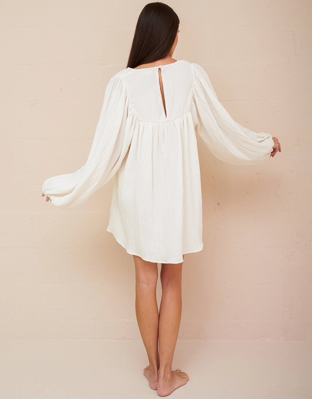 Boho Sleeve Mini Dress - White