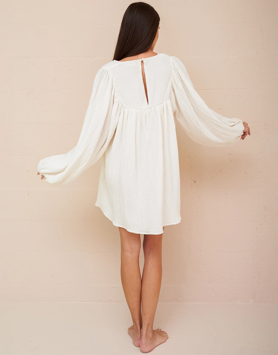 Boho Sleeve Mini Dress - White