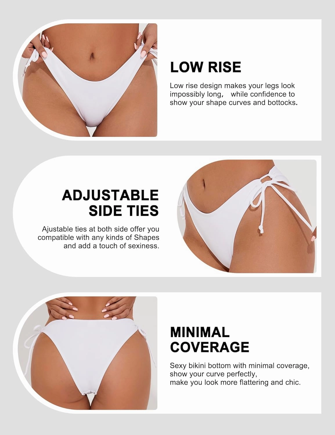 Bonneuitbebe Bikini Bottoms for Women Tie Side Bathing Suit Bottom with Minimal Coverage Cheeky Brazilian Swimwear Bottom