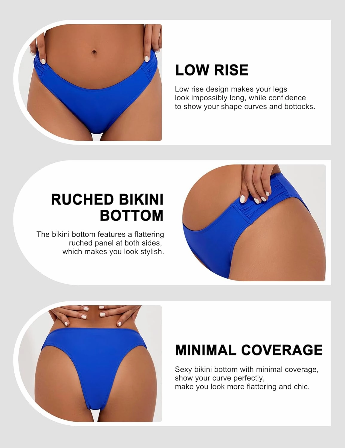 Bonneuitbebe Women Bikini Bottom High Cut Ruched Bathing Suit Bottoms Low Waist Swimsuit Bottom