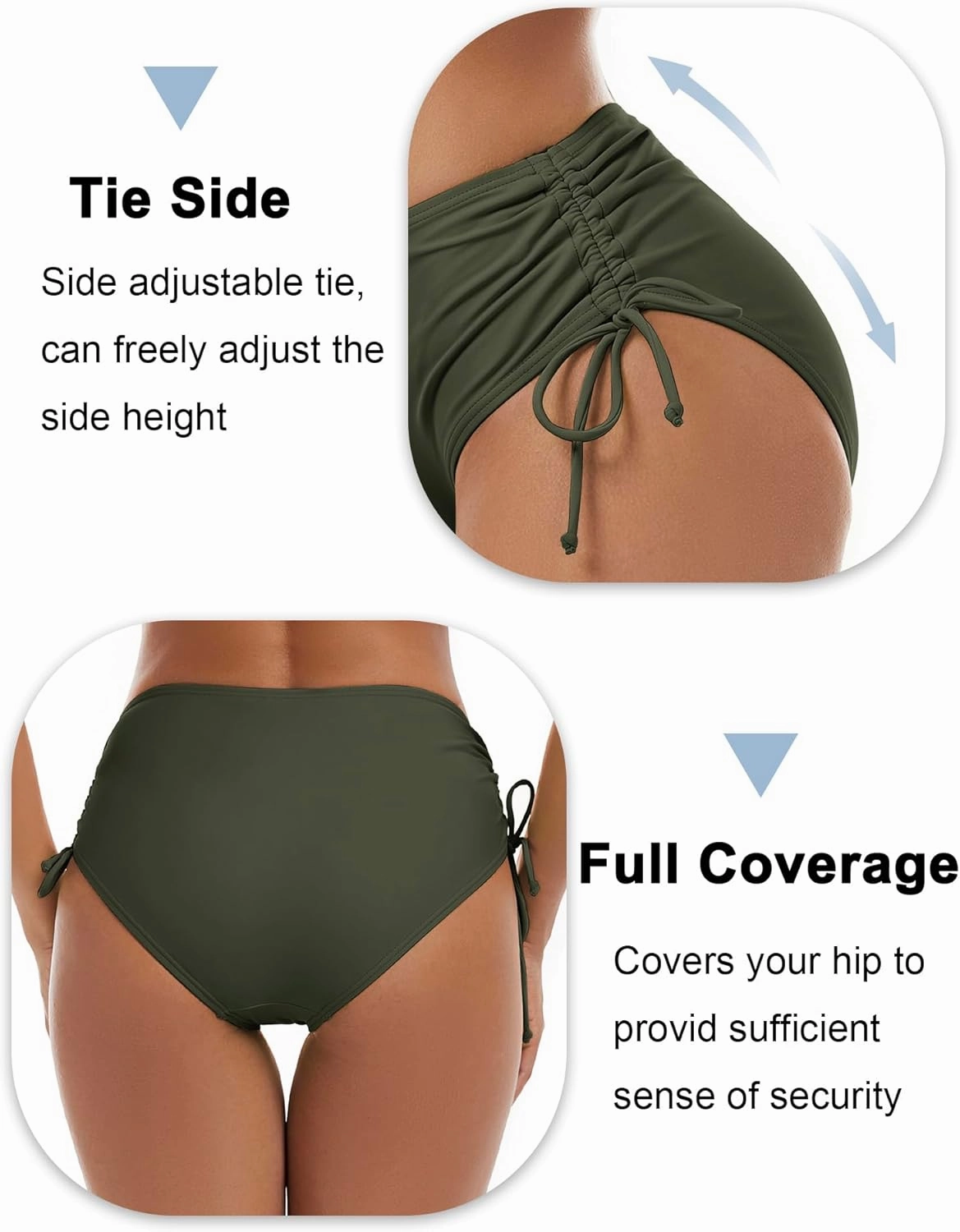 Bonneuitbebe Women's Bikini Bottoms Full Coverage Swim Bottoms Mid Waisted Swimsuit Bathing Suit Bottom