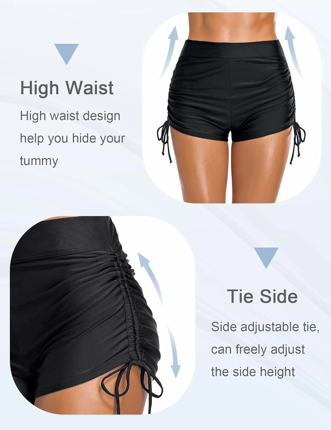Bonneuitbebe Women's Swim Shorts High Waist Swimsuit Bottoms Adjustable Side Tie Bathing Suit Boyshorts Bikini Board Shorts