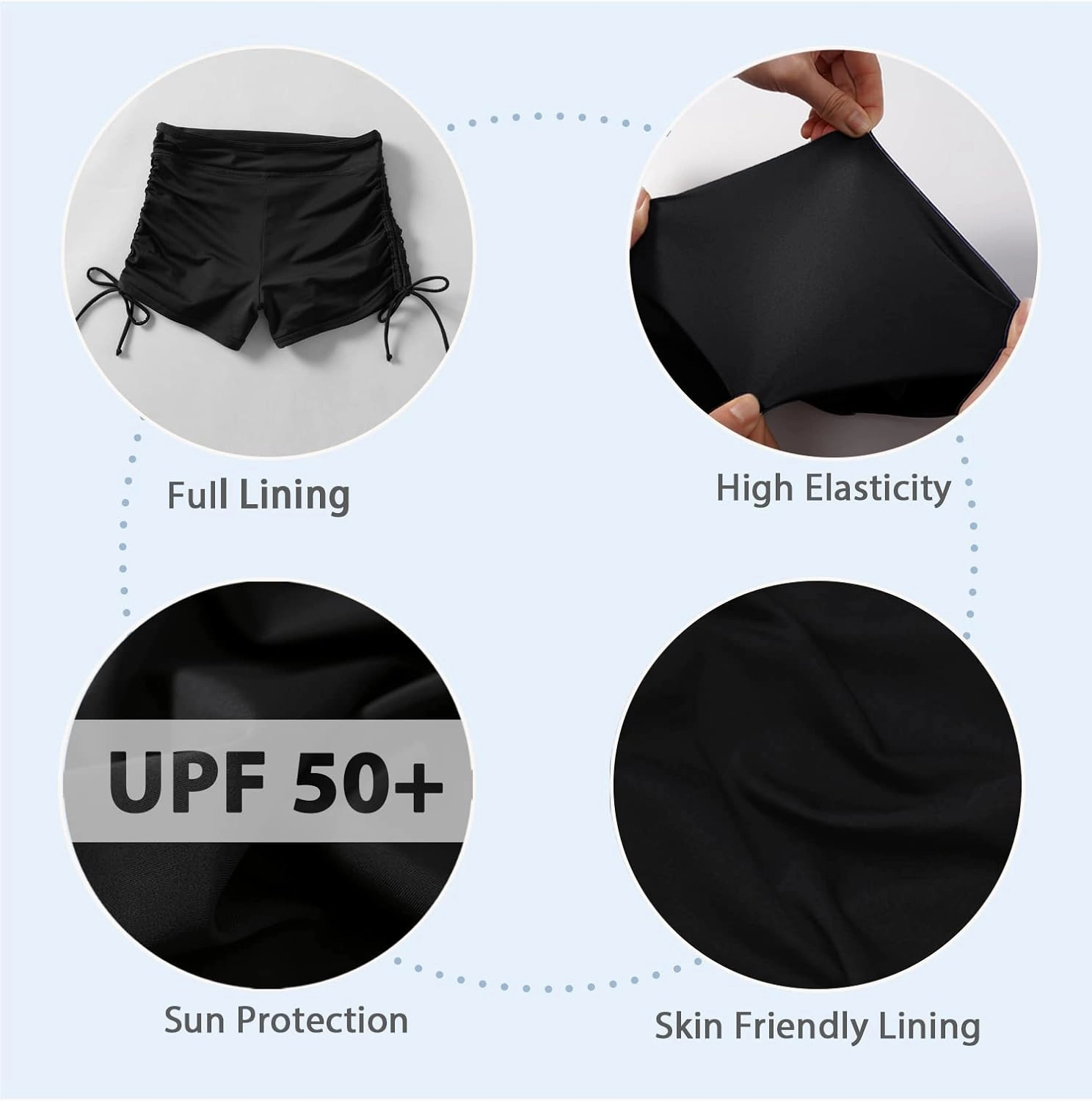 Bonneuitbebe Women's Swim Shorts High Waist Swimsuit Bottoms Adjustable Side Tie Bathing Suit Boyshorts Bikini Board Shorts