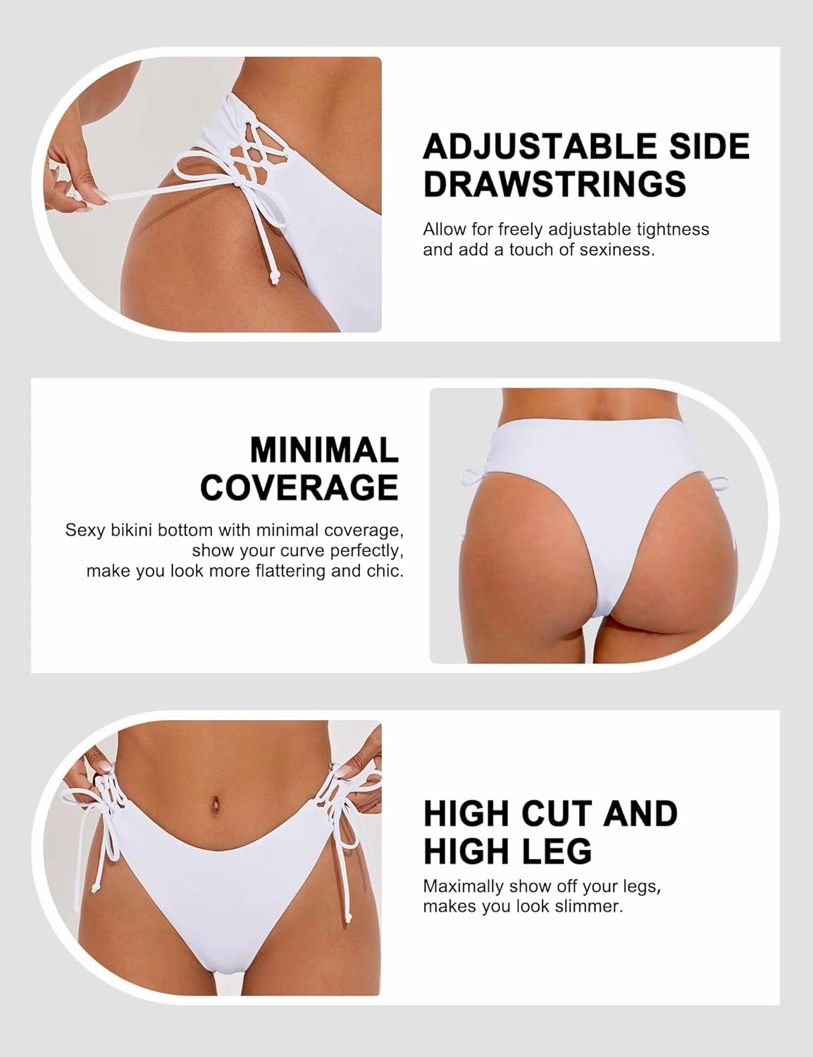 Bonneuitbebe Women's Tie Side Bikini Bottom Cheeky Brazilian Swimwear Bottom with Minimal Coverage