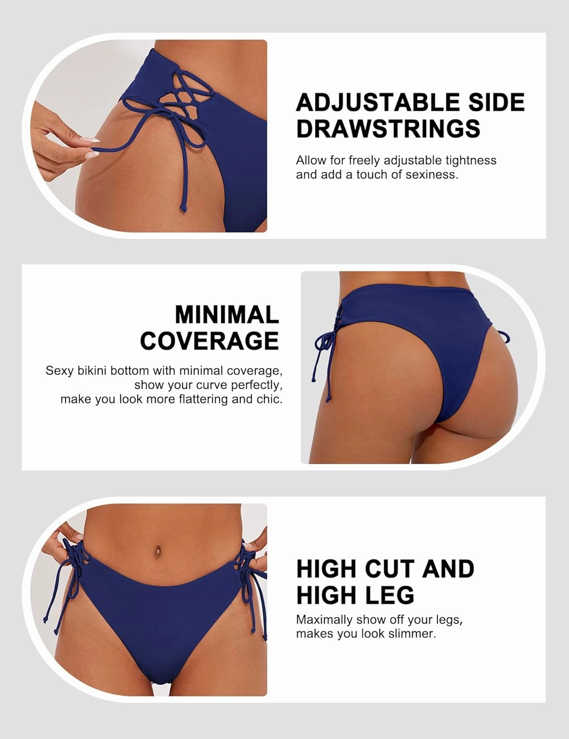 Bonneuitbebe Women's Tie Side Bikini Bottom Cheeky Brazilian Swimwear Bottom with Minimal Coverage