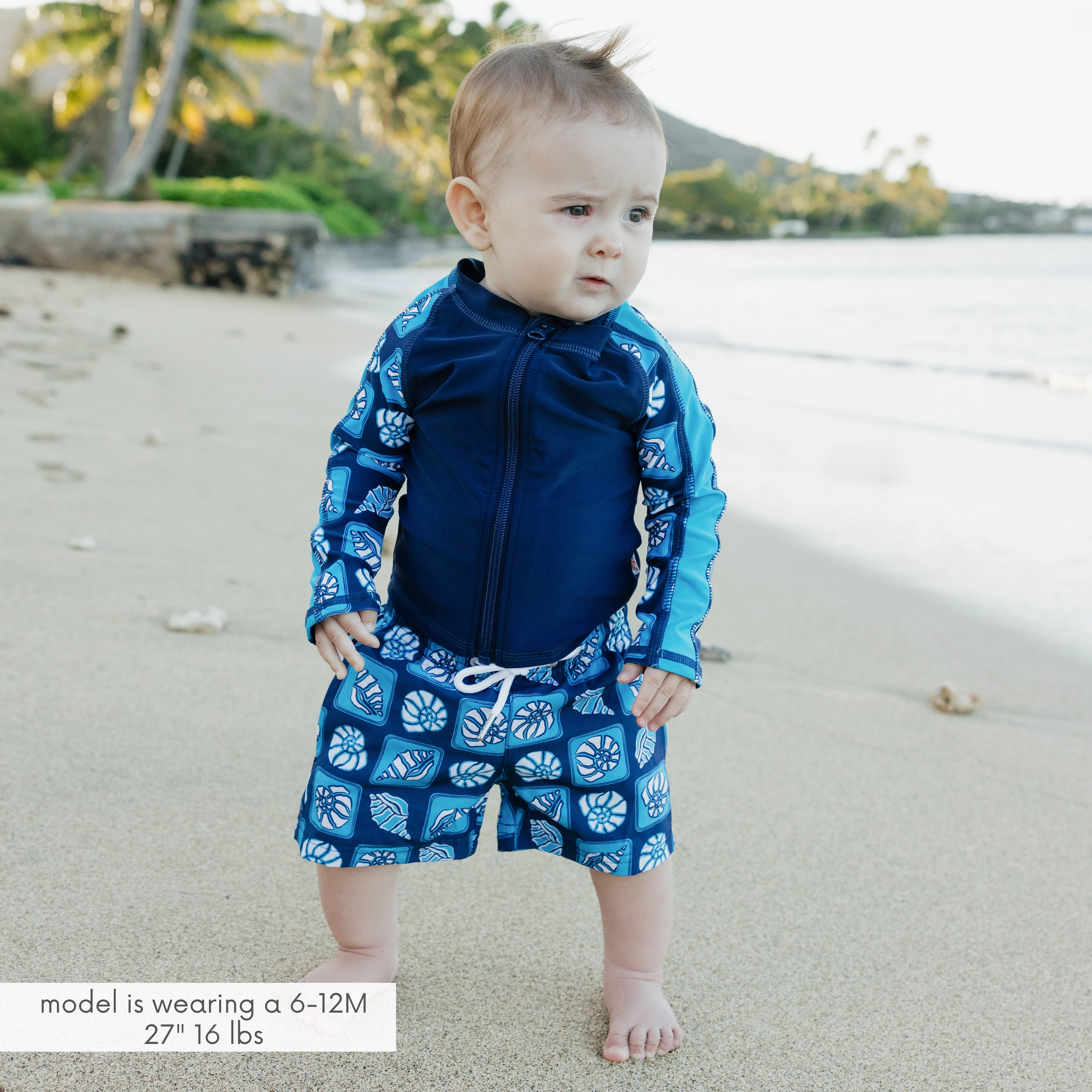 Boys Long Sleeve Zipper Rash Guard and Swim Trunk Set | "Coastal"
