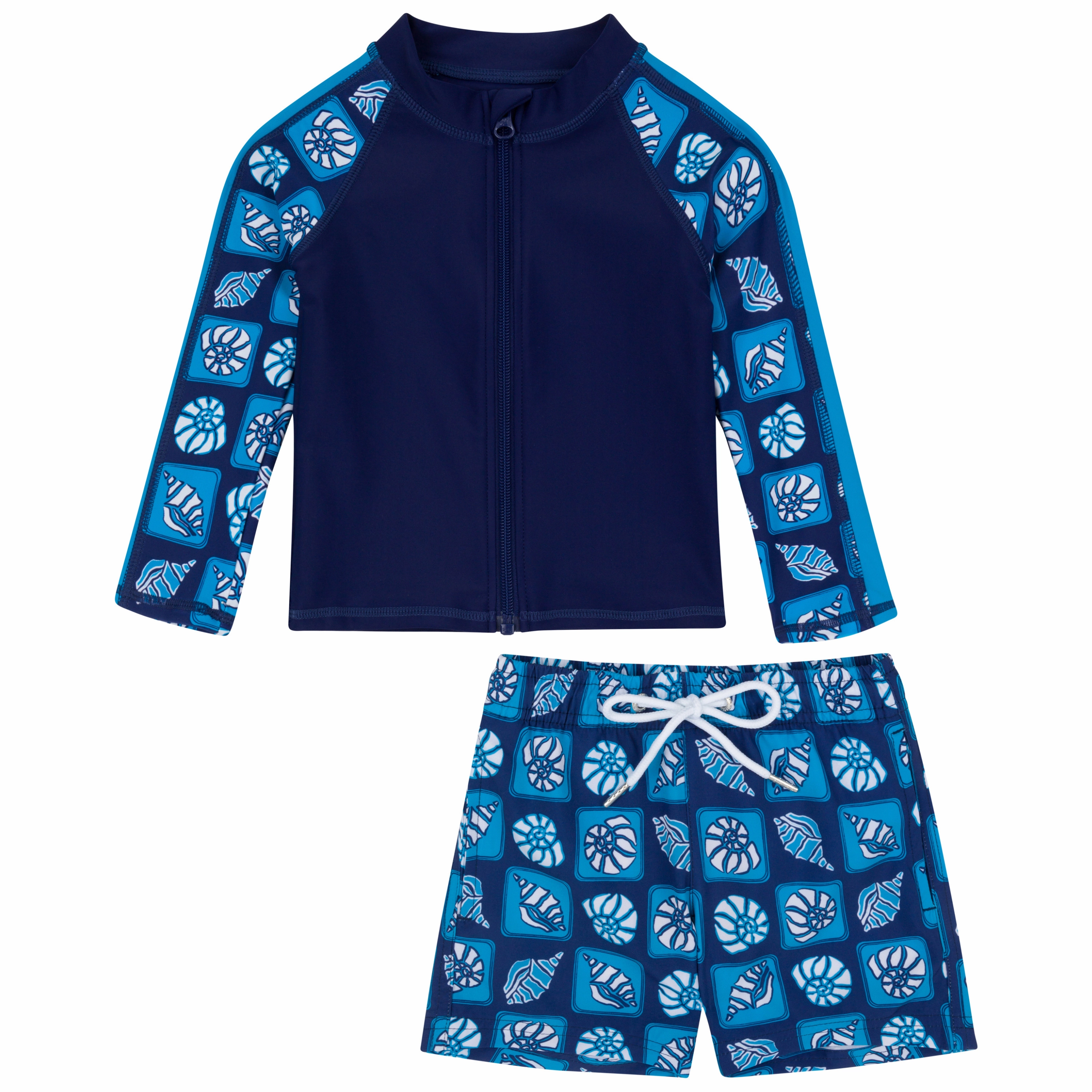 Boys Long Sleeve Zipper Rash Guard and Swim Trunk Set | "Coastal"